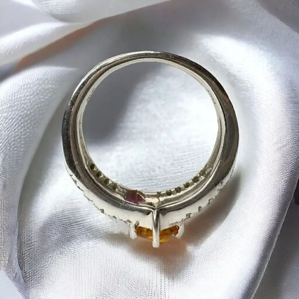 14k White Gold Natural Pink & Orange Sapphire Diamond Ring -Size 5 -3g